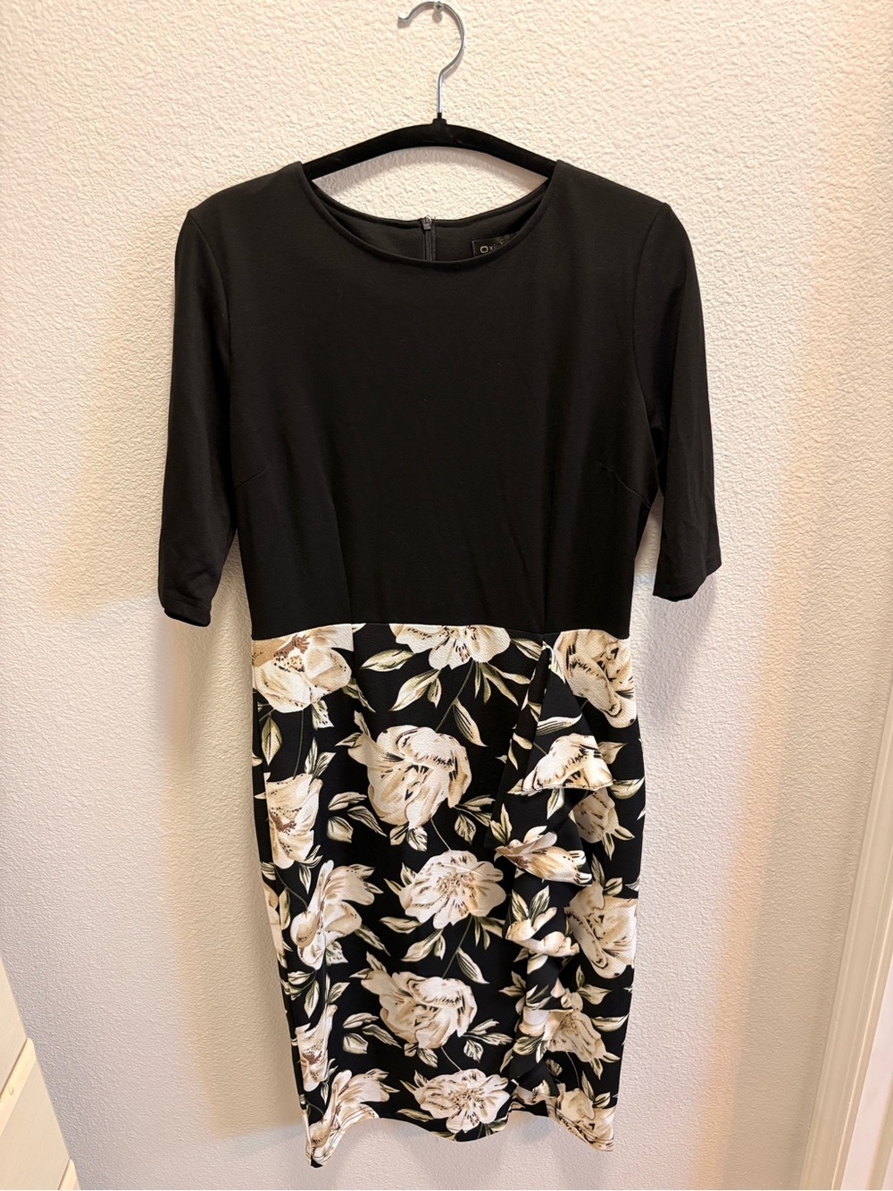 Black & Cream Floral Midi Sheath Dress